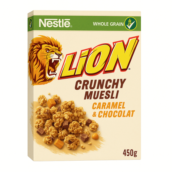 CEREALES LION CRUNCHY MUESLI CARAMEL & CHOCOLAT 450G