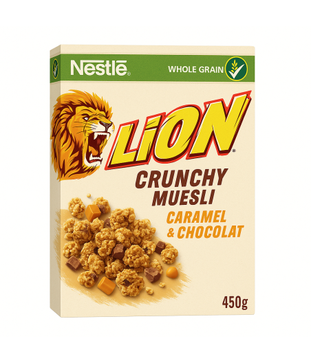 CEREALES LION CRUNCHY MUESLI CARAMEL & CHOCOLAT 450G