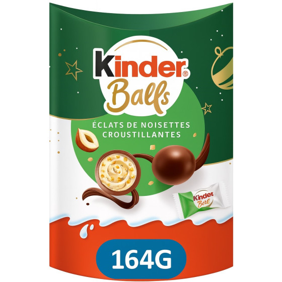 BOUCHEES DE CHOCOLAT AU LAIT & ECLATS DE NOISETTES CROQUANTES KINDER BALLS 164G