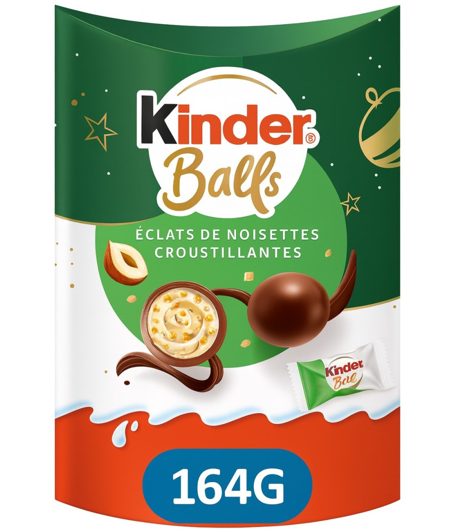 BOUCHEES DE CHOCOLAT AU LAIT & ECLATS DE NOISETTES CROQUANTES KINDER BALLS 164G