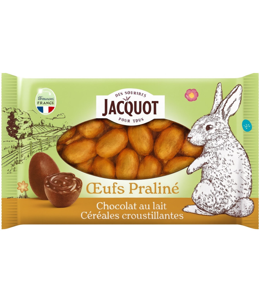 ŒUFS EN CHOCOLAT PRALINE AU LAIT CEREALES CROUSTILLANTES JACQUOT 100G