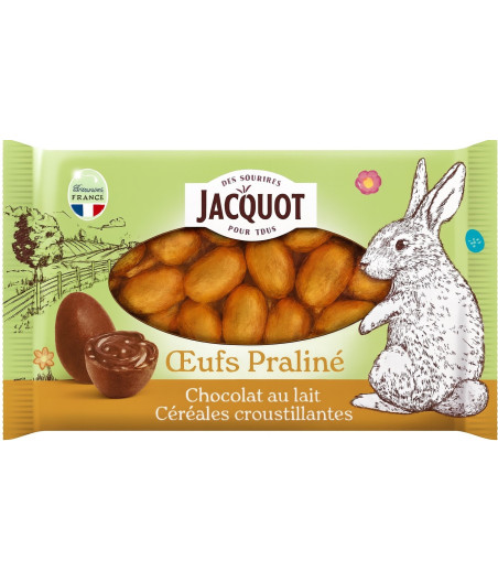 ŒUFS EN CHOCOLAT PRALINE AU LAIT CEREALES CROUSTILLANTES JACQUOT 100G