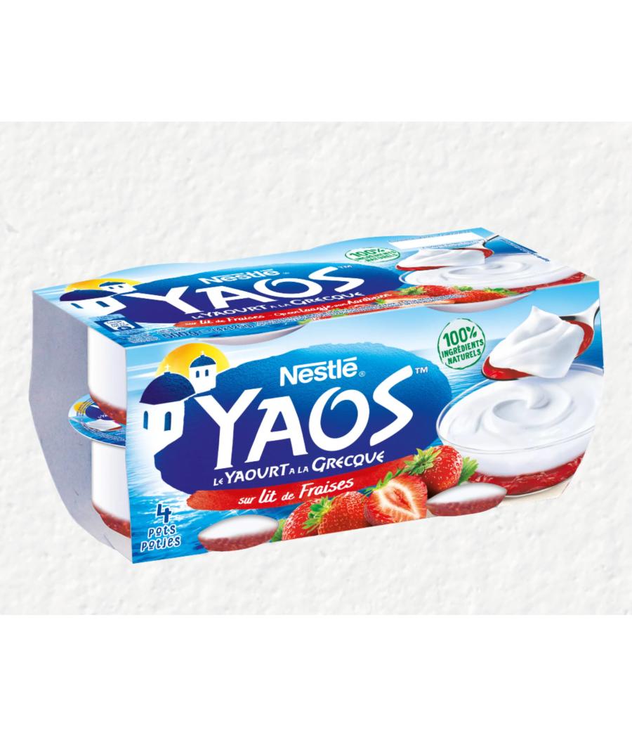 YAOURT YAOS A LA GRECQUE SUR LIT DE FRAISES NESTLE 4 X125G