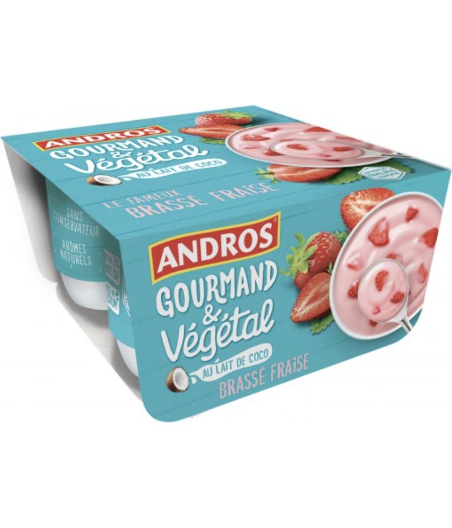 DESSERT VEGETAL AU LAIT DE COCO BRASSE FRAISE ANDROS  4X100G