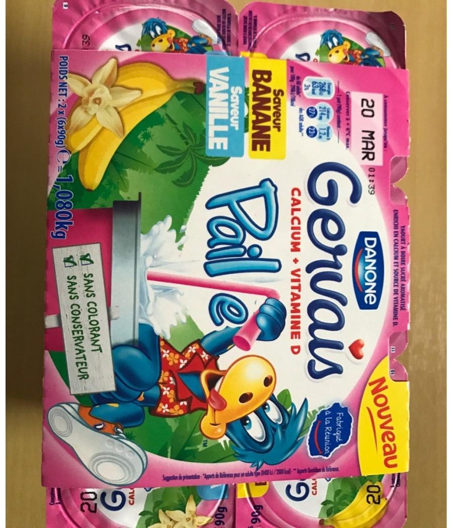 GERVAIS PAILLE BANANE-VANILLE 6 X 90 G