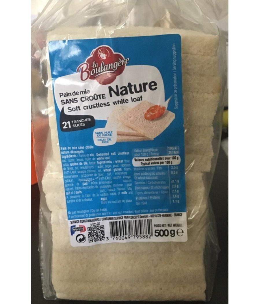 PAIN DE MIE SANS CROUTTE LA BOULANGERE 500G