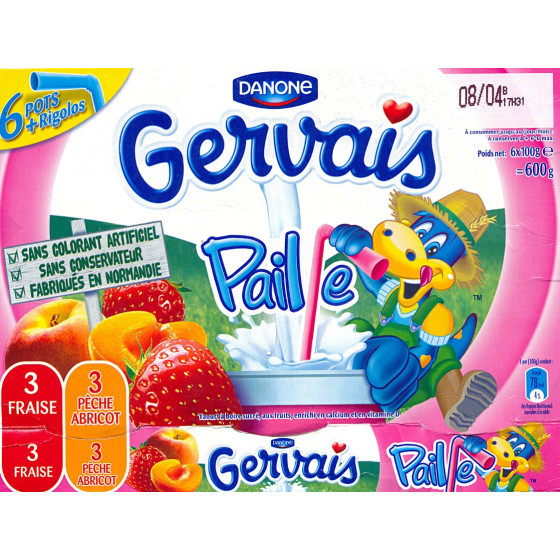 YAOURTS GERVAIS PAILLE BANANE-VANILLE DANONE 6X90G