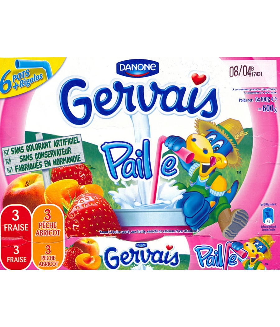 YAOURTS GERVAIS PAILLE BANANE-VANILLE DANONE 6X90G