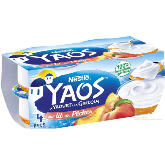 YAOURT YAOS A LA GRECQUE AU LAIT ET AU PECHES NESTLE 125G