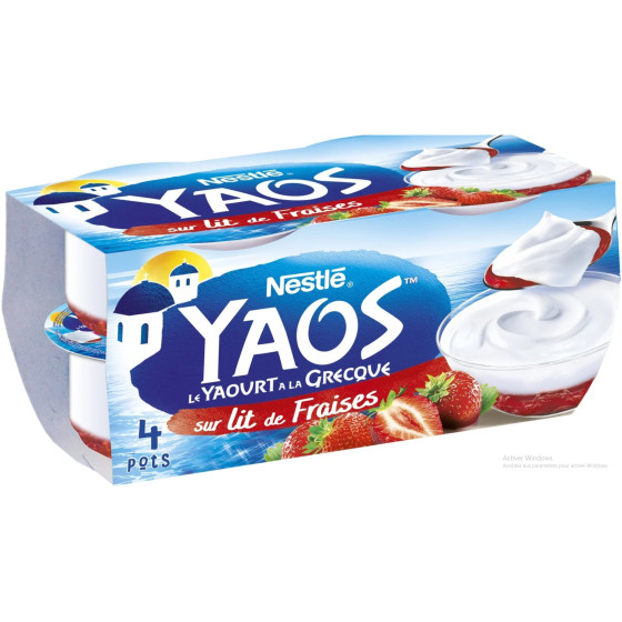 YAOURT YAOS A LA GRECQUE SUR LIT DE FRAISES NESTLE 4 X125G