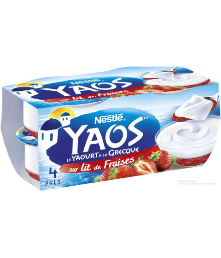 YAOURT YAOS A LA GRECQUE SUR LIT DE FRAISES NESTLE 4 X125G