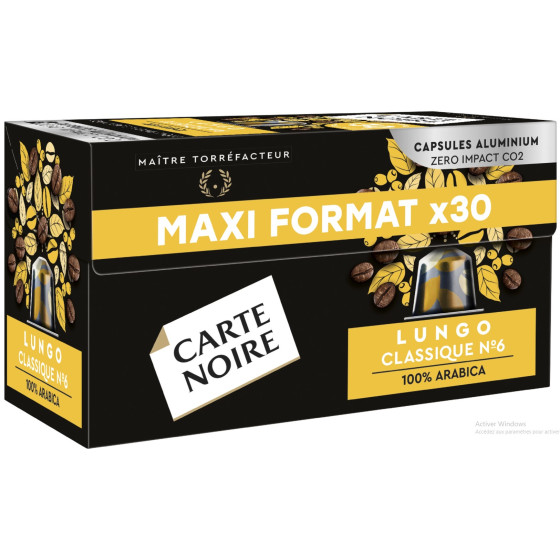 CAFE CAPSULES LUNGO CLASSIQUE N°6 CARTE NOIRE X30