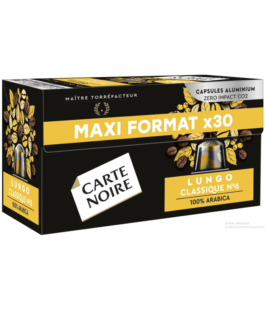 CAFE CAPSULES LUNGO CLASSIQUE N°6 CARTE NOIRE X30