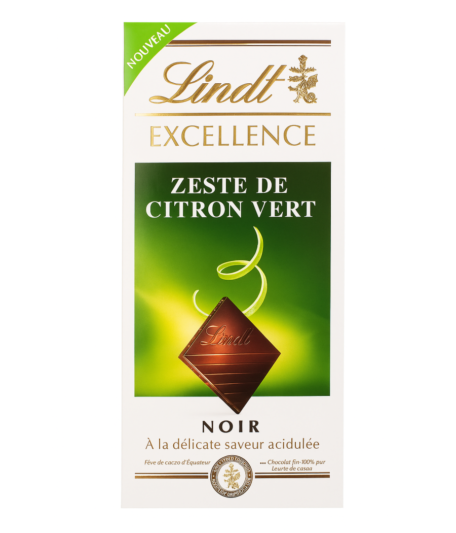 CHOCOLAT  NOIR AU  ZESTE DE CITRON VERT LINDT 100G