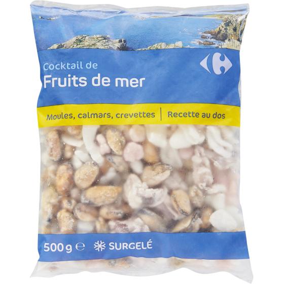 COCKTAIL DE FRUITS DE MER MOULES CALMARS CREVETTES CARREFOUR 500G