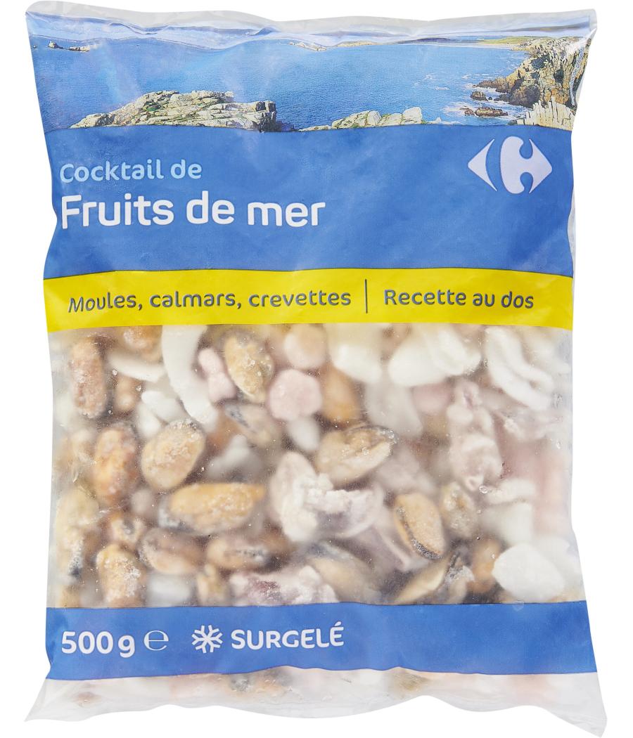 COCKTAIL DE FRUITS DE MER MOULES CALMARS CREVETTES CARREFOUR 500G