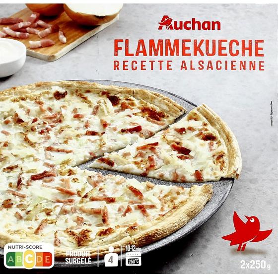 FLAMMEKUECHES RECETTE ALSACIENNE LARDONS ET OIGNONS AUCHAN 2X250G