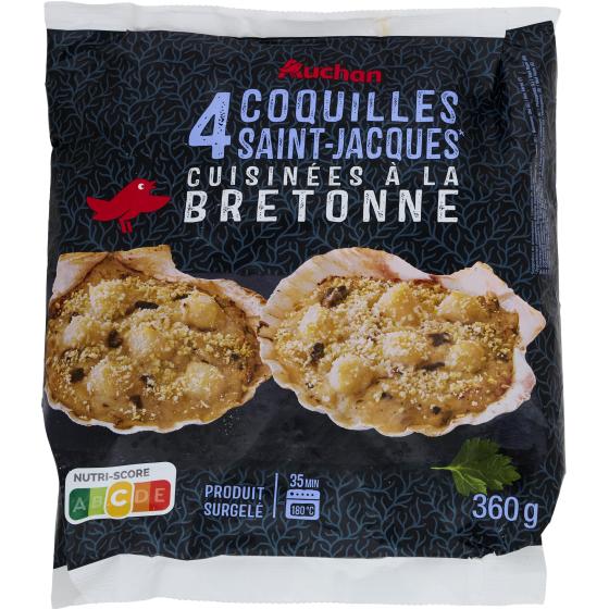 4 COQUILLES SAINT-JACQUES CUISINEES A LA BRETONNE AUCHAN 360G