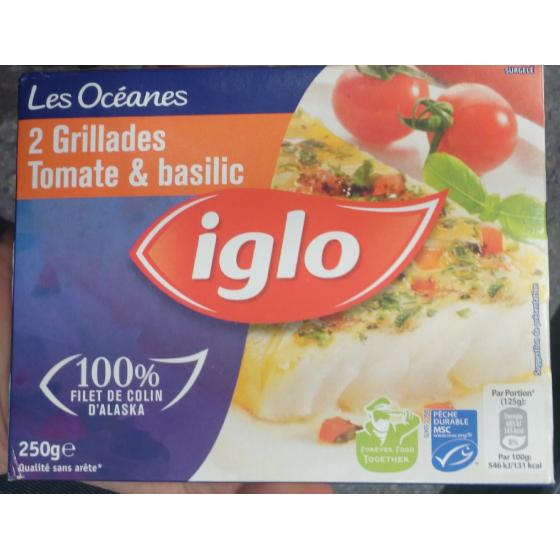 LES OCEANES, 2 GRILLADES TOMATE & BASILIC 100% FILET DE COLIN D\'ALASKA 250 G