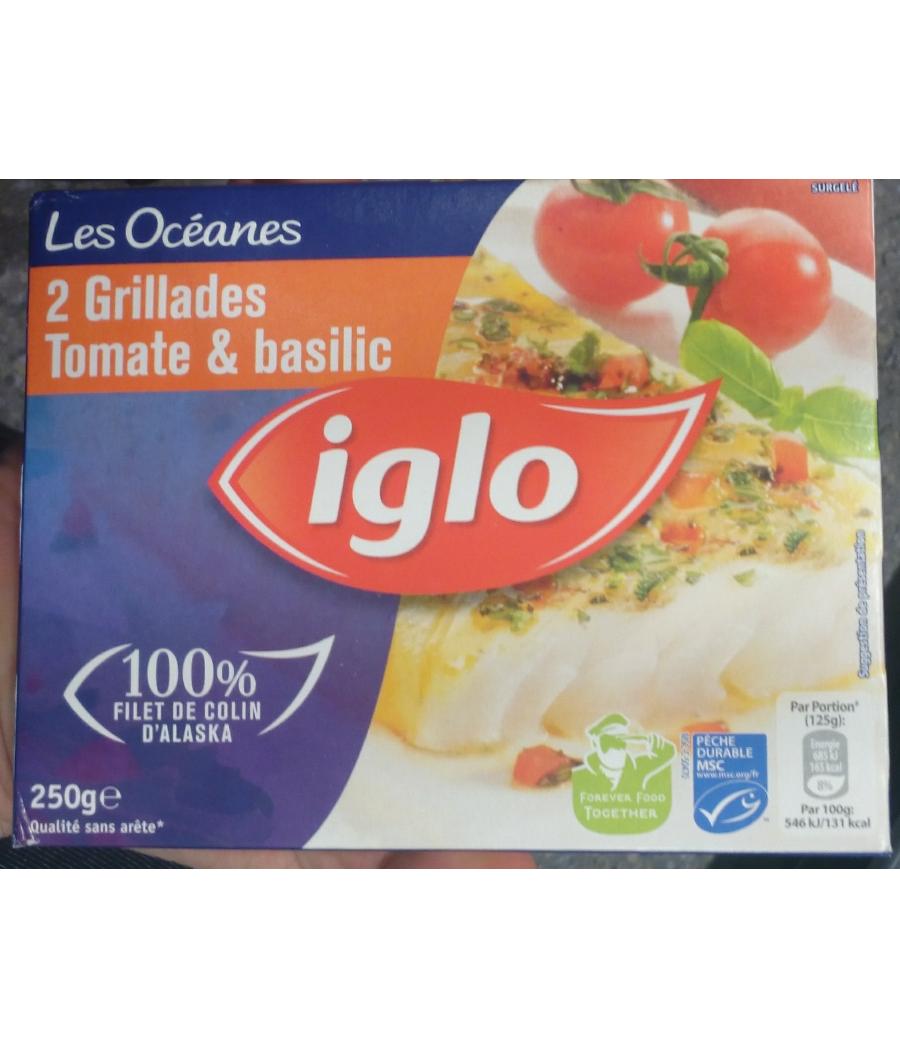 LES OCEANES, 2 GRILLADES TOMATE & BASILIC 100% FILET DE COLIN D\'ALASKA 250 G