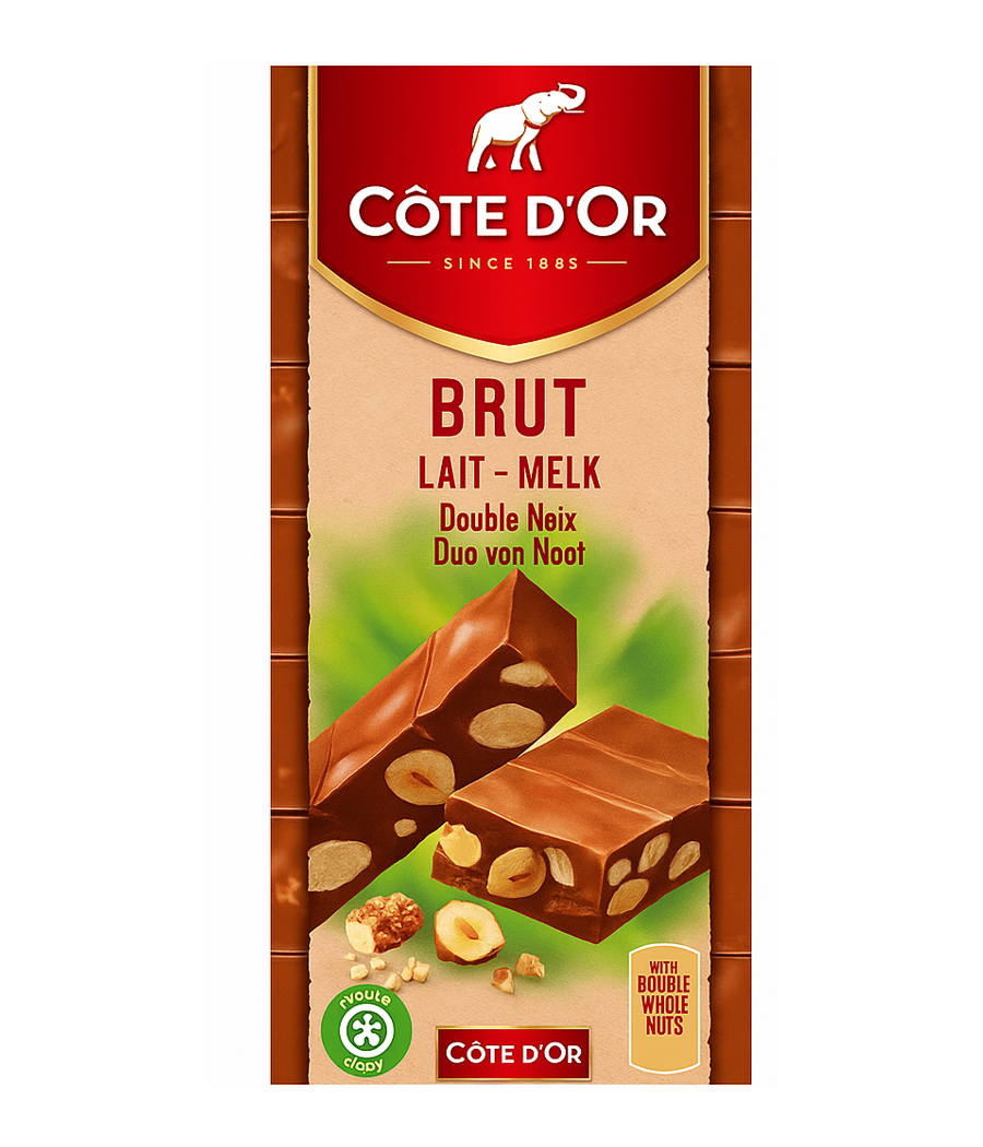 CHOCOLAT AU LAIT DOUBLE NOIX  COTE D'OR 2X90G SOIT 180G