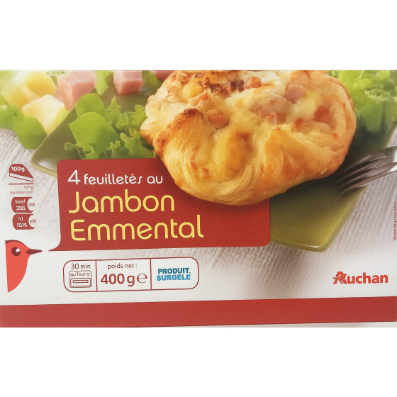 4 FEUILLETES AU JAMBON EMMENTAL AUCHAN 400G