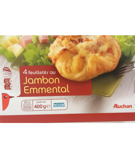 4 FEUILLETES AU JAMBON EMMENTAL AUCHAN 400G