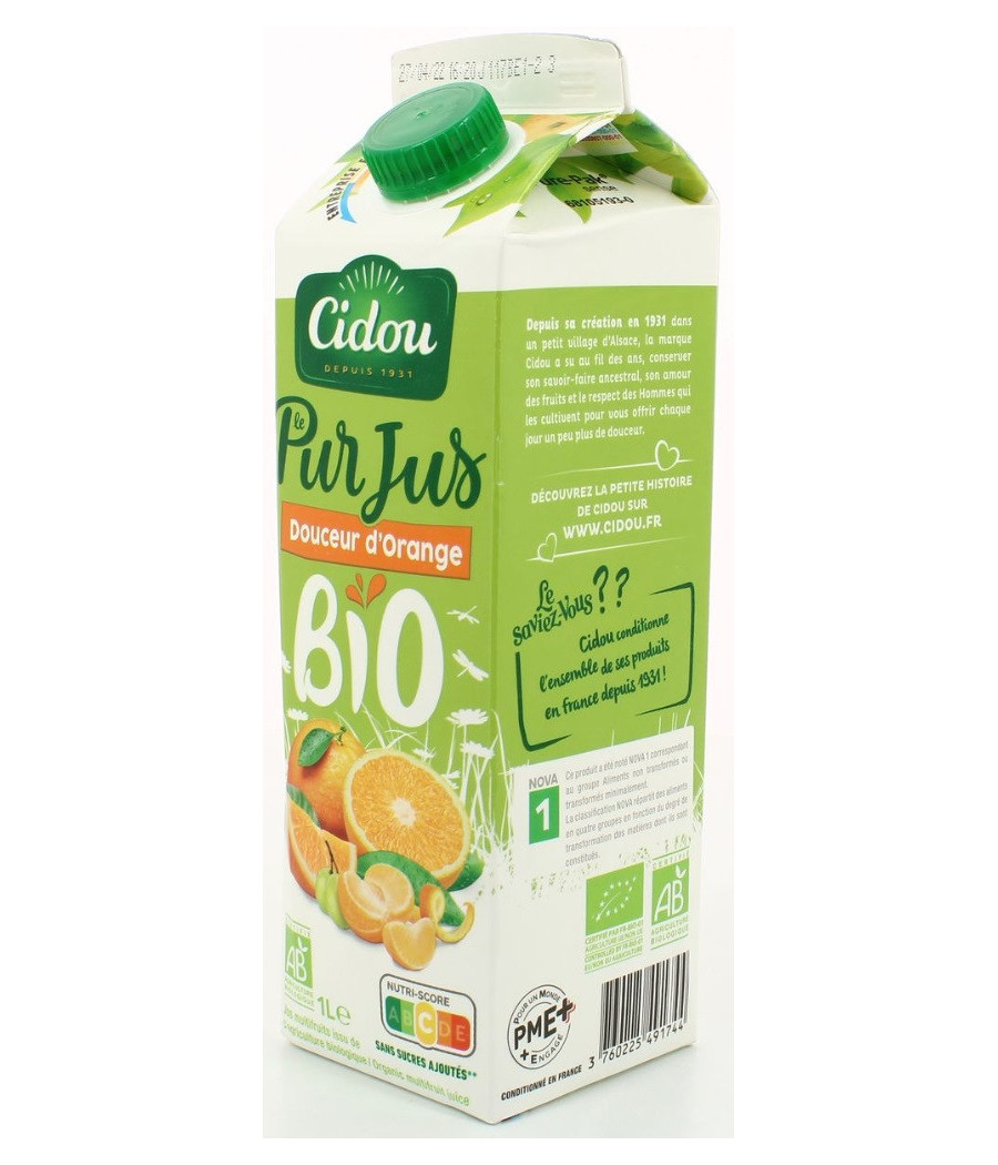 PUR JUS ORANGE ET MANDARINE BIO CIDOU 1L