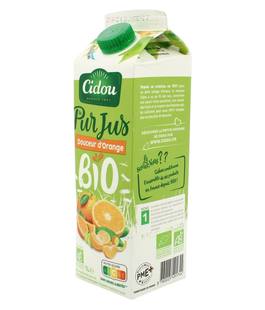 PUR JUS ORANGE ET MANDARINE BIO CIDOU 1L