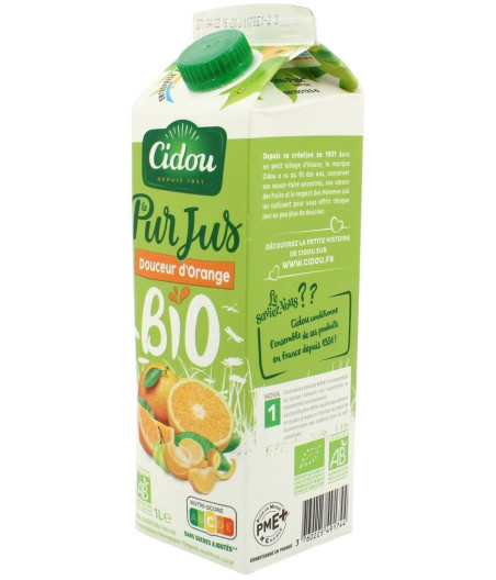 PUR JUS ORANGE ET MANDARINE BIO CIDOU 1L