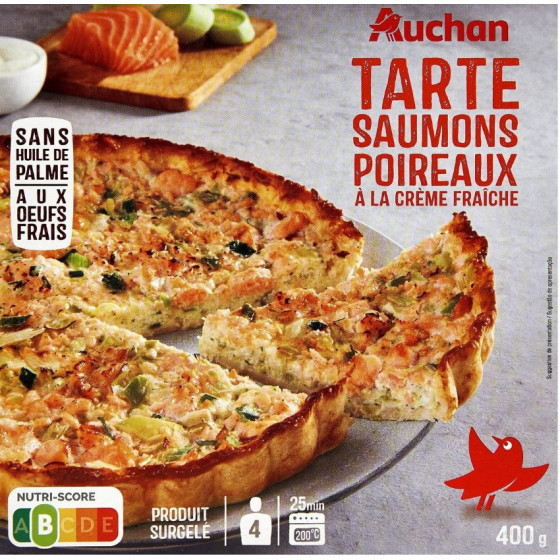 TARTE SAUMONS POIREAUX A LA CREME FRAICHE AUCHAN 400G