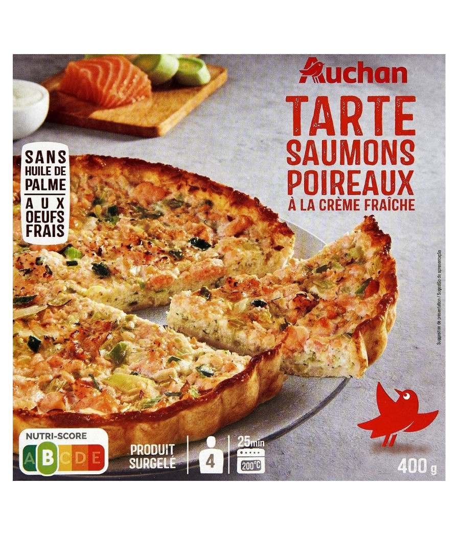 TARTE SAUMONS POIREAUX A LA CREME FRAICHE AUCHAN 400G