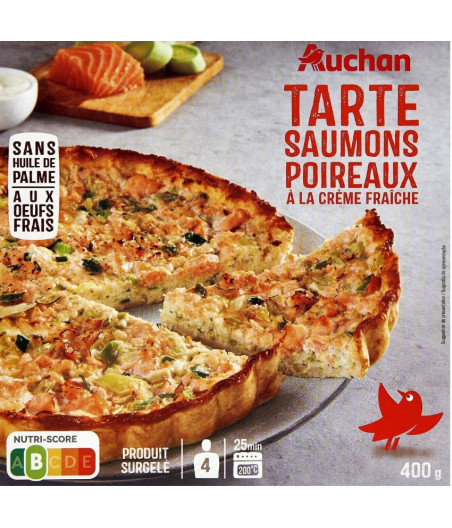 TARTE SAUMONS POIREAUX A LA CREME FRAICHE AUCHAN 400G