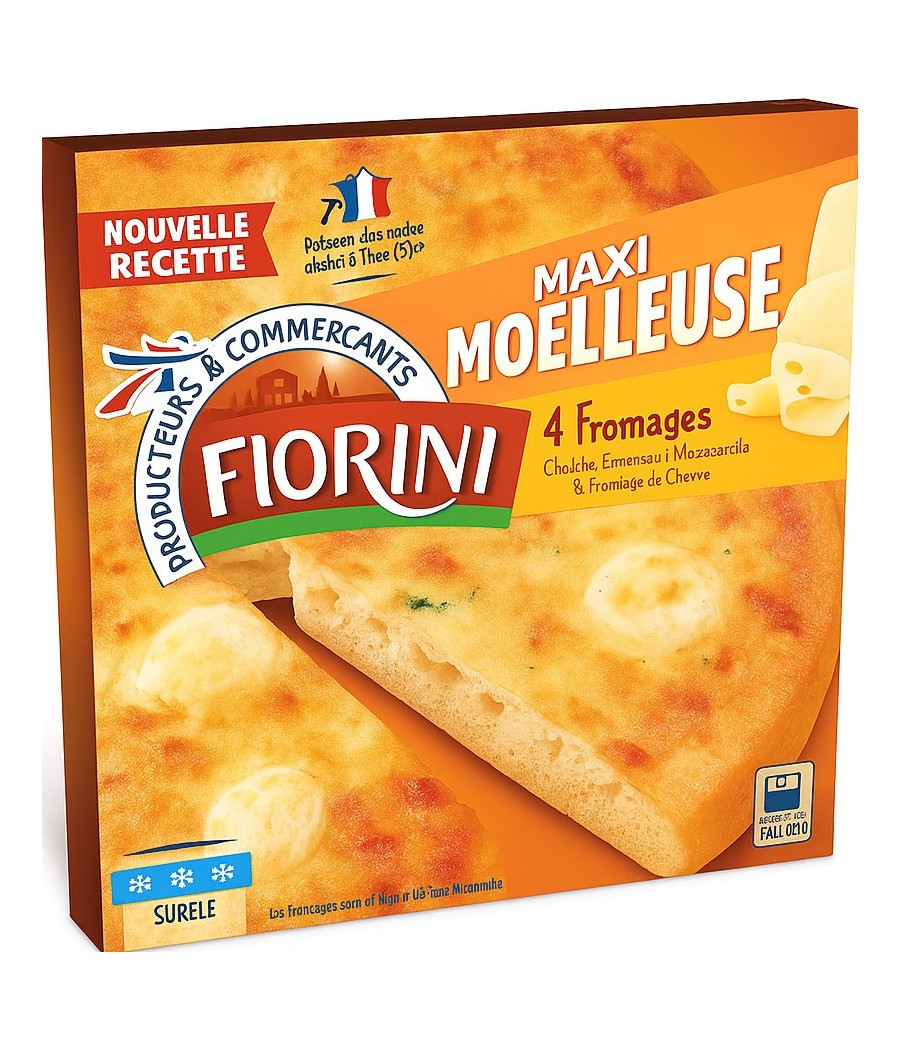 PIZZA MAXI MOELLEUSE 4 FROMAGES SURGELEE FIORINI 600G