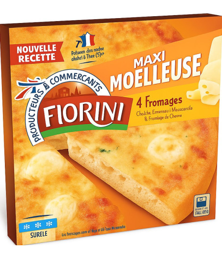 PIZZA MAXI MOELLEUSE 4 FROMAGES SURGELEE FIORINI 600G
