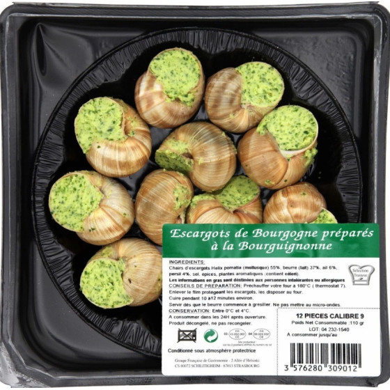 12 ESCARGOTS DE BOURGOGNE PREPARES A LA BOURGUIGNONNE BELLE GROSSEUR 110G