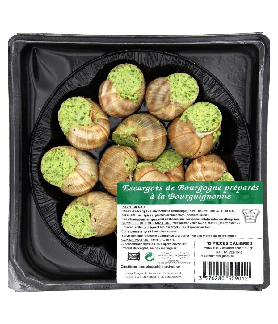 12 ESCARGOTS DE BOURGOGNE PREPARES A LA BOURGUIGNONNE BELLE GROSSEUR 110G