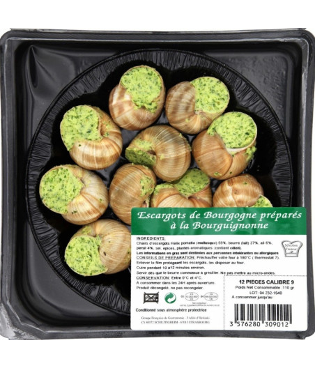 12 ESCARGOTS DE BOURGOGNE PREPARES A LA BOURGUIGNONNE BELLE GROSSEUR 110G