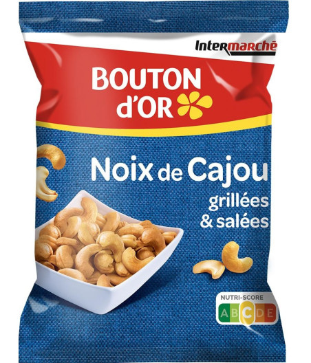 NOIX DE CAJOU GRILLEES SANS SEL AJOUTE BOUTON D'OR 125G