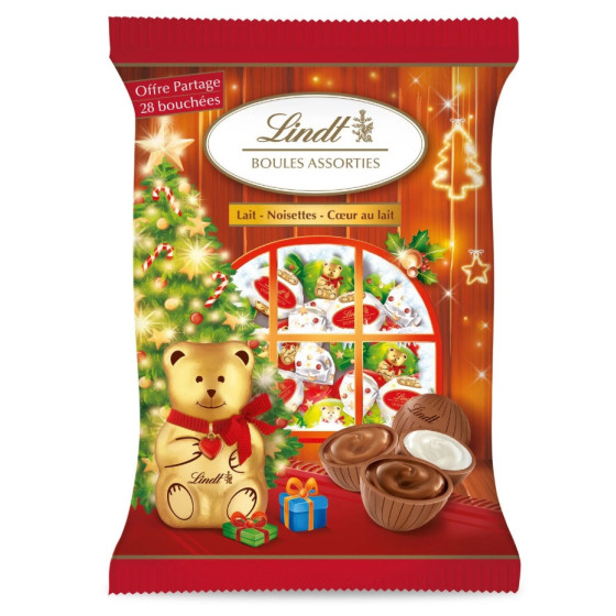 CHOCOLAT AUX LAITS ET NOISETTES BOULES ASSORTIES LINDT  145G