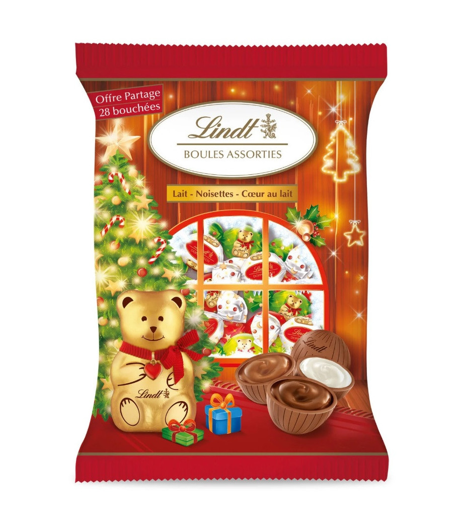 CHOCOLAT AUX LAITS ET NOISETTES BOULES ASSORTIES LINDT  145G
