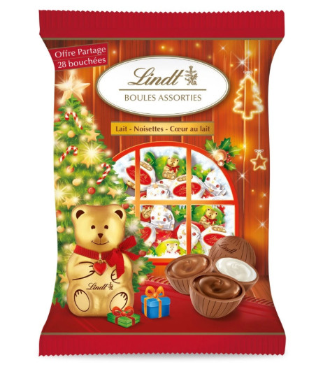 CHOCOLAT AUX LAITS ET NOISETTES BOULES ASSORTIES LINDT  145G