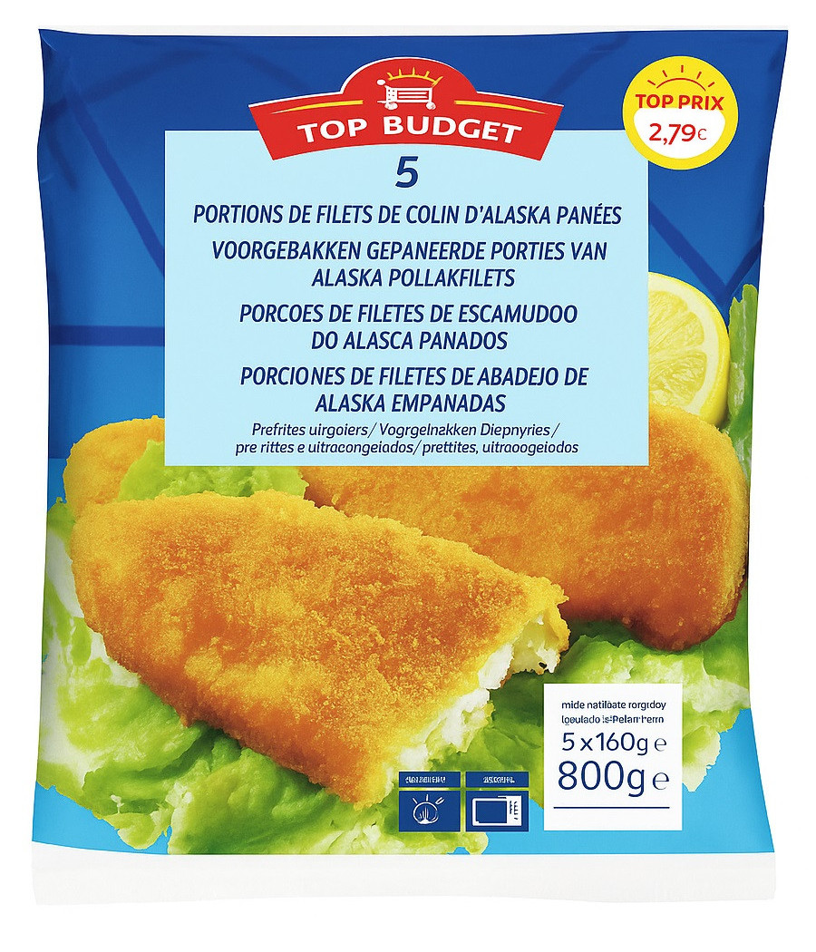 PORTIONS DE FILETS DE COLIN D\'ALASKA ENROBEES DE CHAPELURE CROUSTILLANTE 800 G