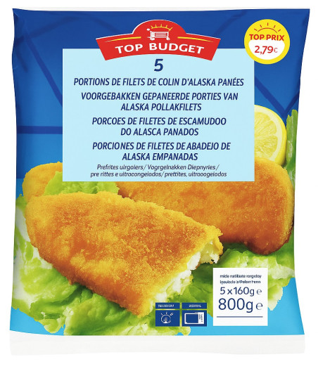 PORTIONS DE FILETS DE COLIN D\'ALASKA ENROBEES DE CHAPELURE CROUSTILLANTE 800 G