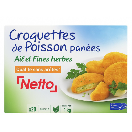 CROQUETTES DE POISSON PANEES AIL ET FINES HERBES MSC 1KG 1000 G