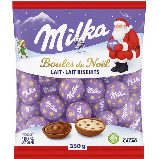 BONBON CHOCOLAT AU LAIT ET BISCUIT BOULE DE NOEL MILKA 350G