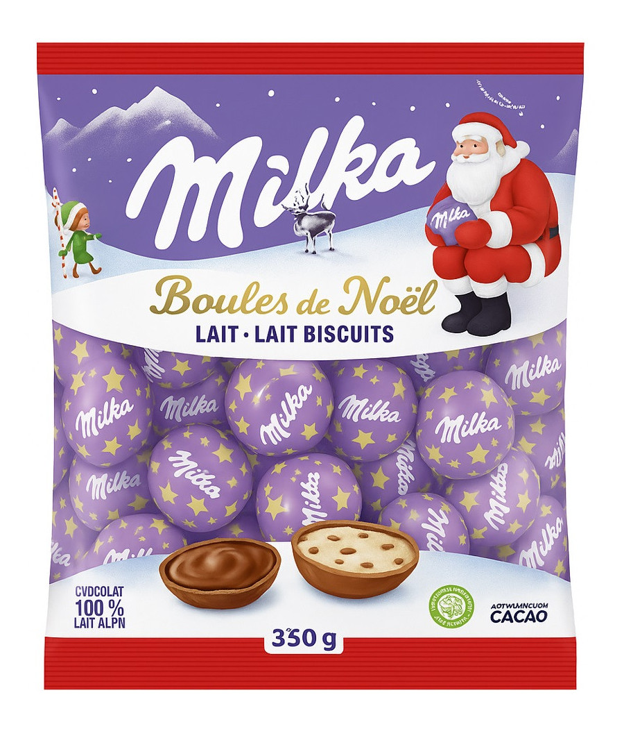 BONBON CHOCOLAT AU LAIT ET BISCUIT BOULE DE NOEL MILKA 350G