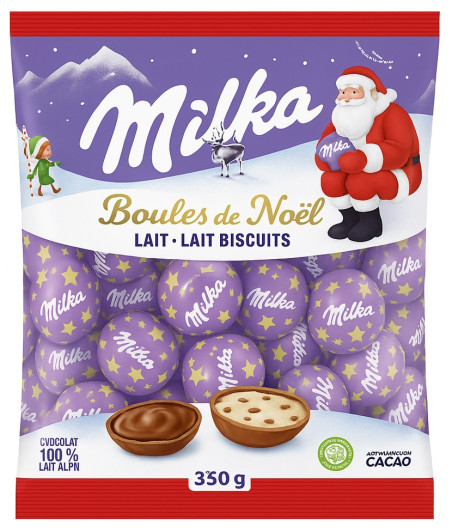 BONBON CHOCOLAT AU LAIT ET BISCUIT BOULE DE NOEL MILKA 350G