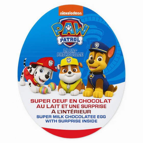 SUPER ŒUF EN CHOCOLAT AU LAIT PAW PATROL NICKELODEON 150G