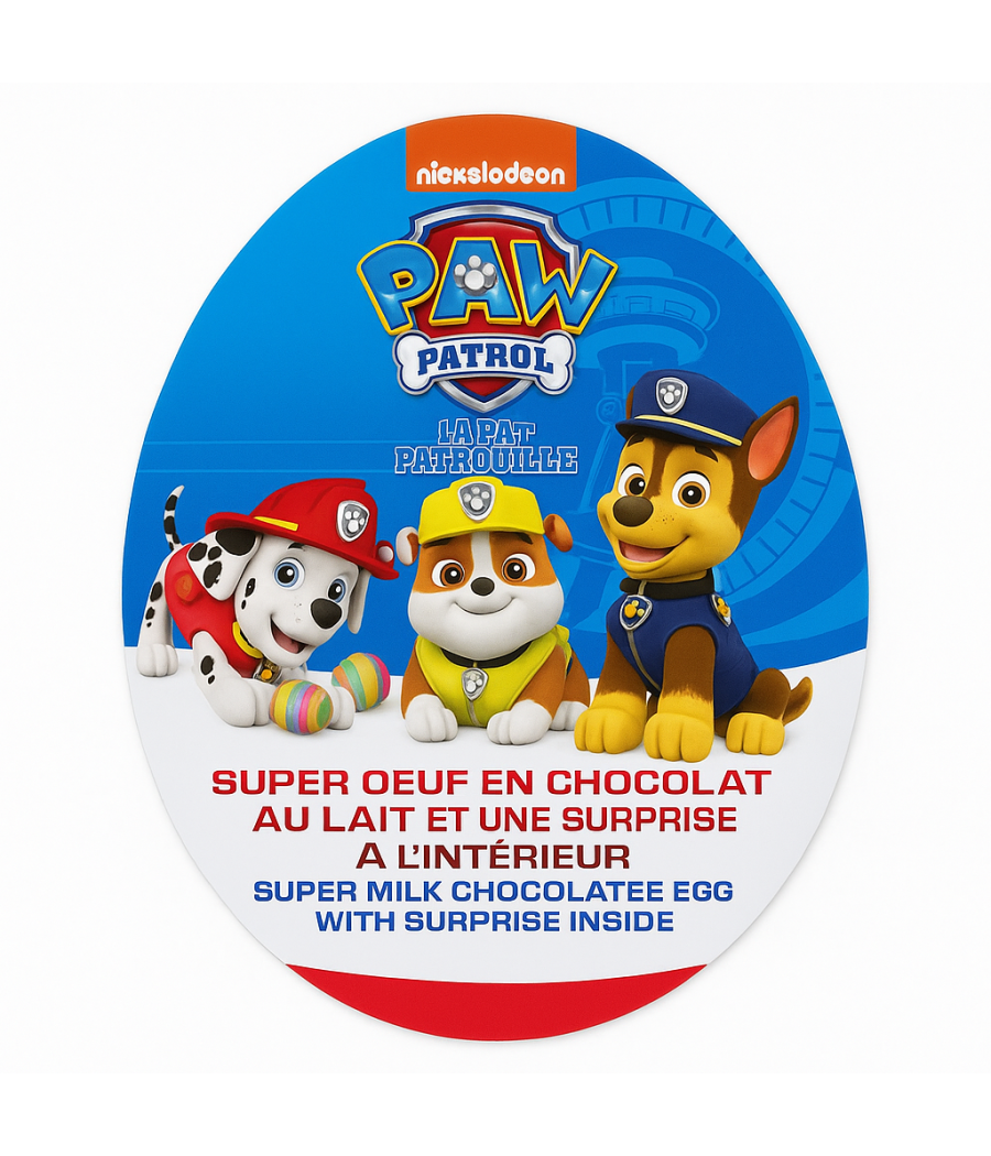 SUPER ŒUF EN CHOCOLAT AU LAIT PAW PATROL NICKELODEON 150G